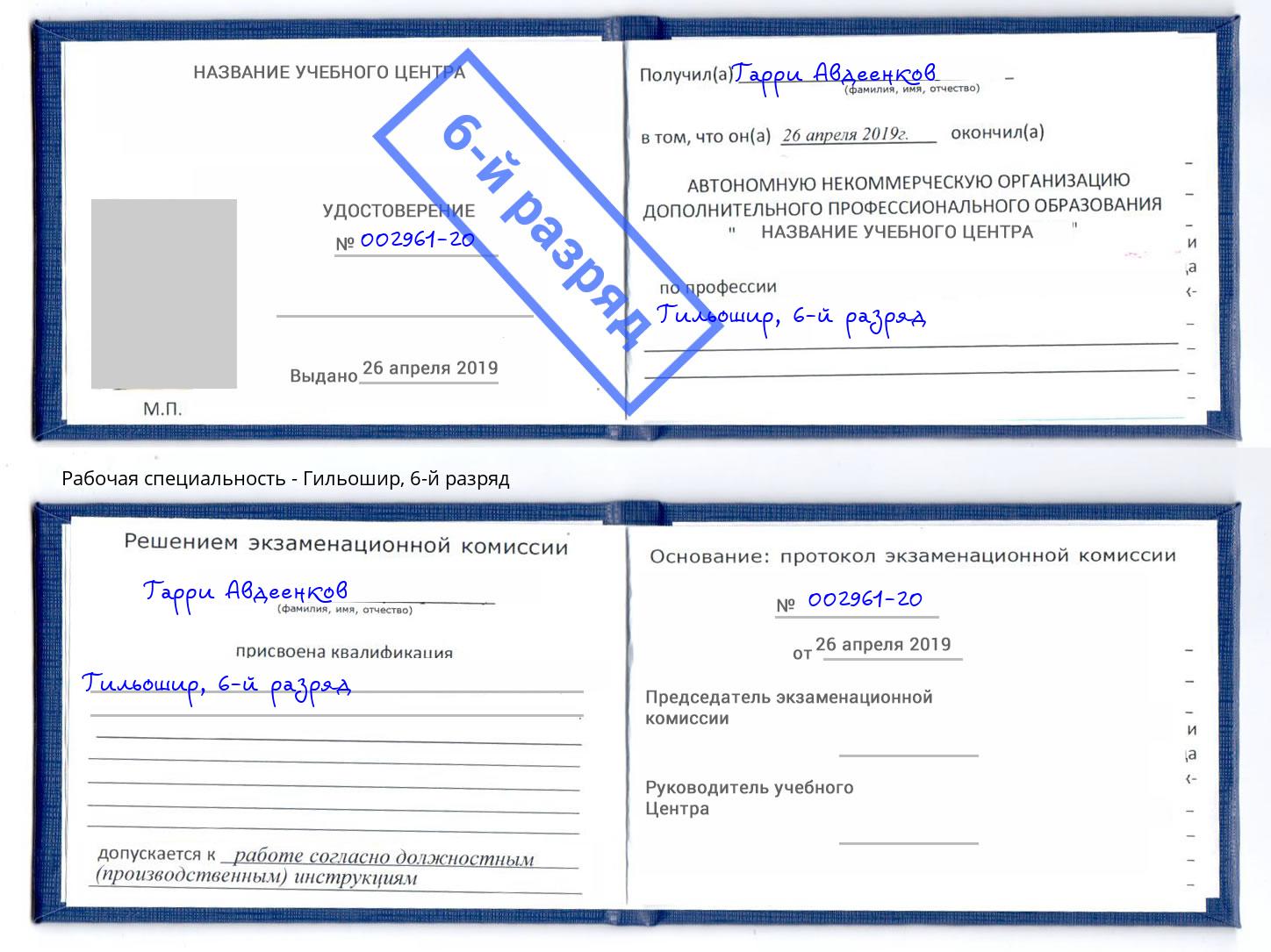 корочка 6-й разряд Гильошир Абинск