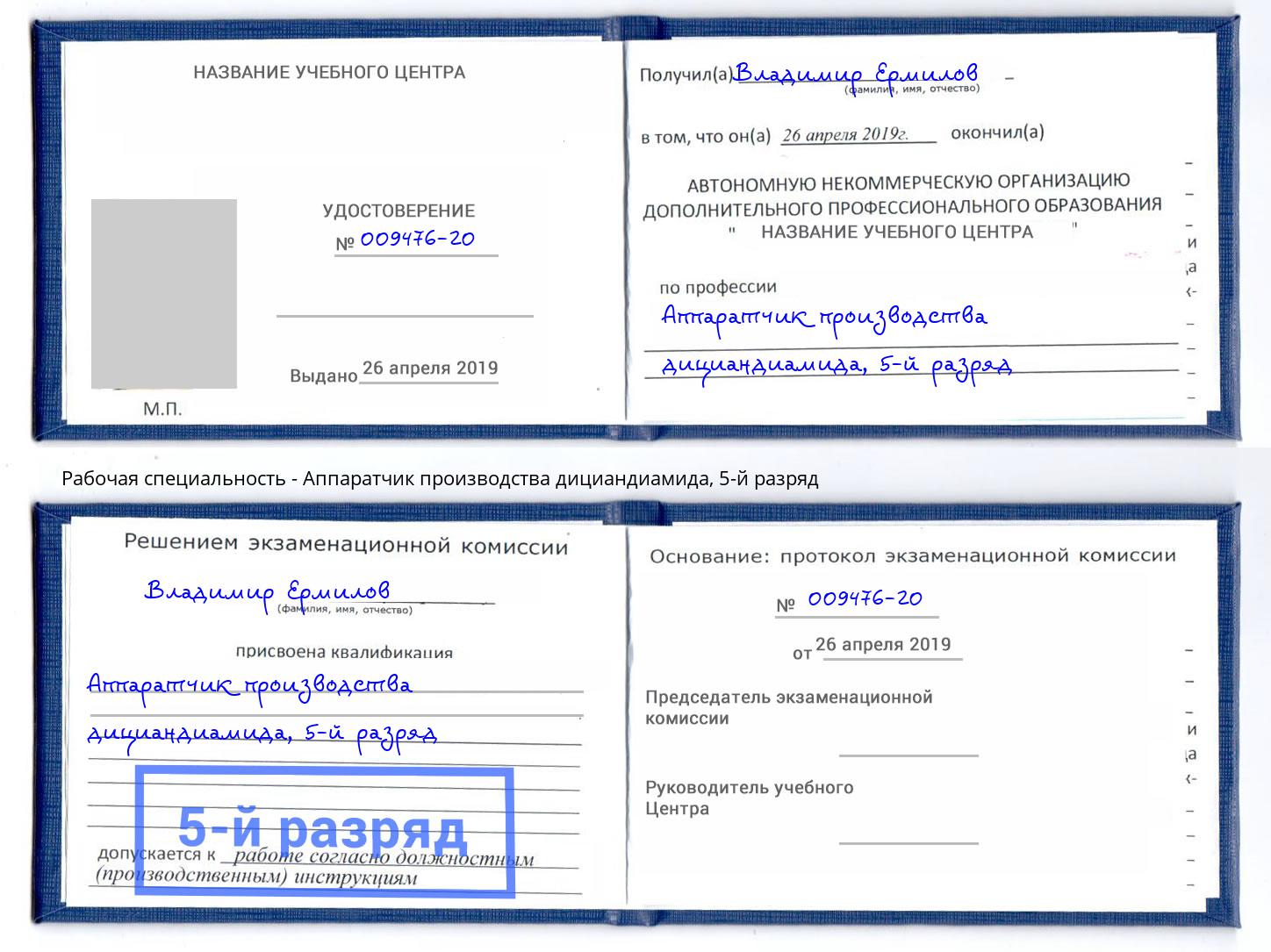 корочка 5-й разряд Аппаратчик производства дициандиамида Абинск