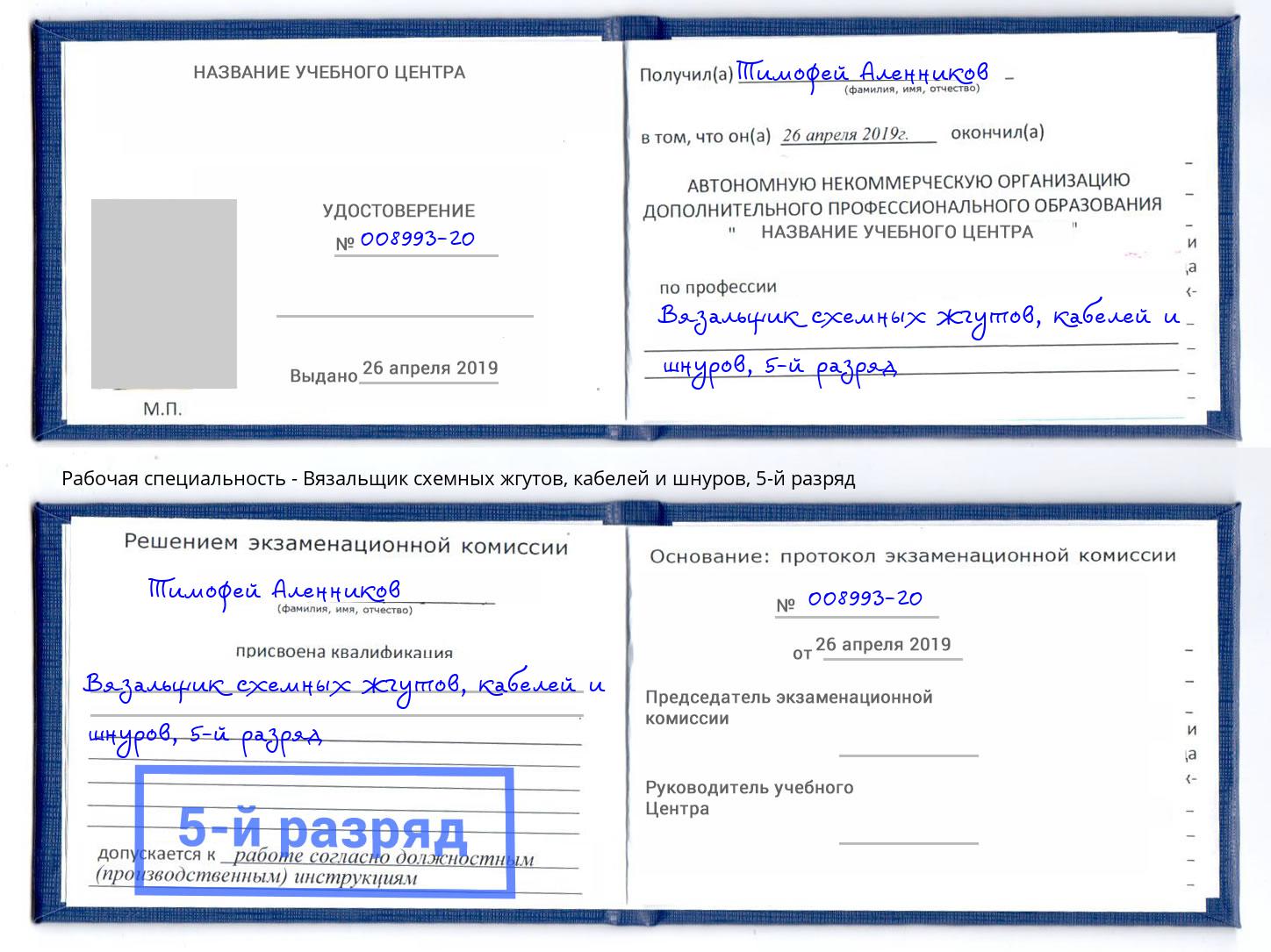 корочка 5-й разряд Вязальщик схемных жгутов, кабелей и шнуров Абинск