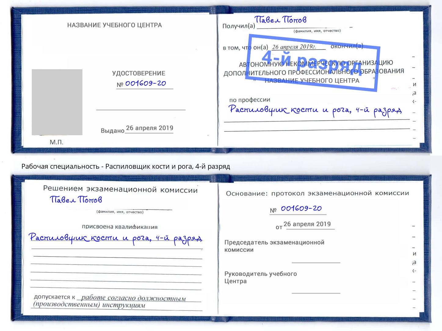 корочка 4-й разряд Распиловщик кости и рога Абинск