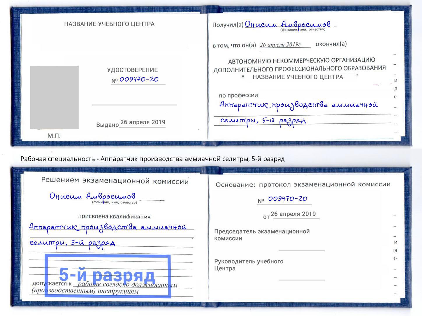 корочка 5-й разряд Аппаратчик производства аммиачной селитры Абинск