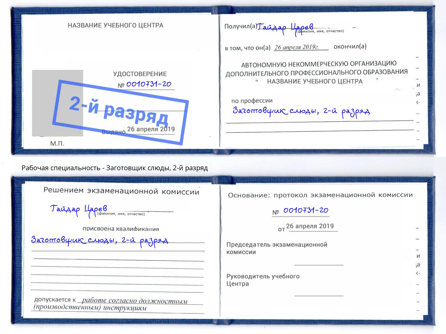 корочка 2-й разряд Заготовщик слюды Абинск
