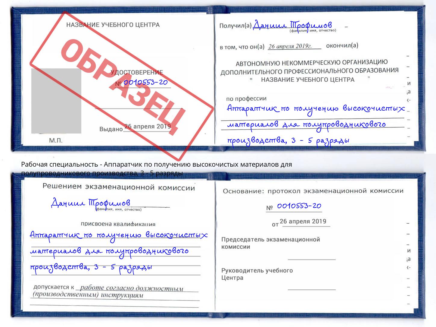 корочка 3 - 5 разряды Аппаратчик по получению высокочистых материалов для полупроводникового производства Абинск