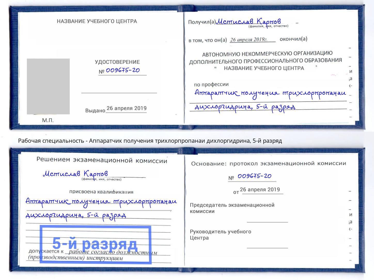 корочка 5-й разряд Аппаратчик получения трихлорпропанаи дихлоргидрина Абинск
