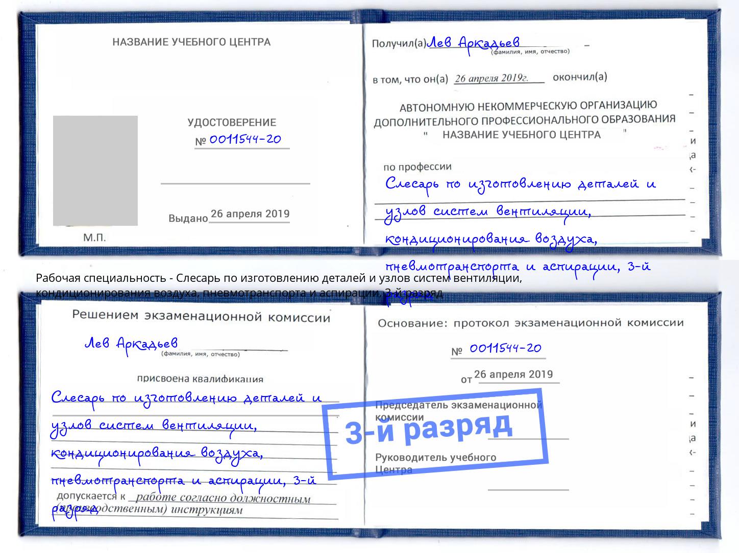 корочка 3-й разряд Слесарь по изготовлению деталей и узлов систем вентиляции, кондиционирования воздуха, пневмотранспорта и аспирации Абинск