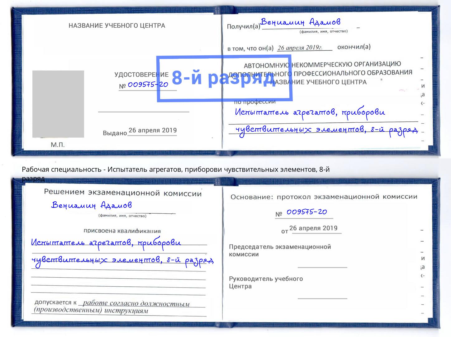 корочка 8-й разряд Испытатель агрегатов, приборови чувствительных элементов Абинск