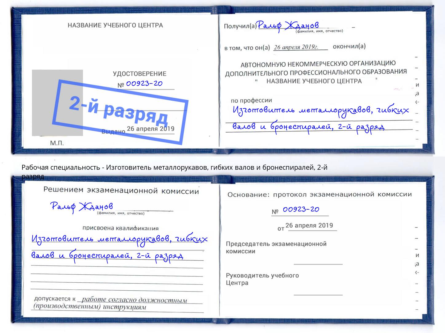 корочка 2-й разряд Изготовитель металлорукавов, гибких валов и бронеспиралей Абинск